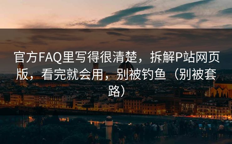 官方FAQ里写得很清楚，拆解P站网页版，看完就会用，别被钓鱼（别被套路）