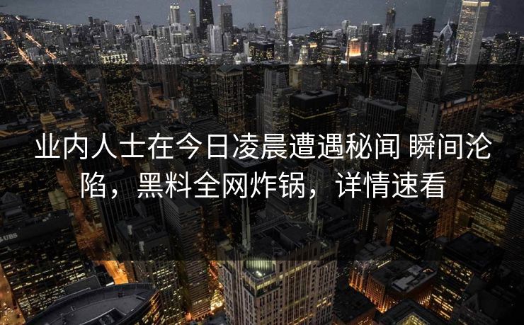 业内人士在今日凌晨遭遇秘闻 瞬间沦陷，黑料全网炸锅，详情速看