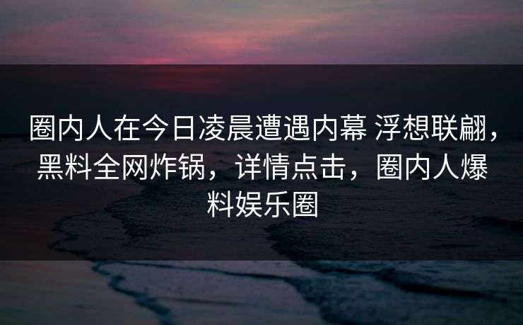 圈内人在今日凌晨遭遇内幕 浮想联翩，黑料全网炸锅，详情点击，圈内人爆料娱乐圈