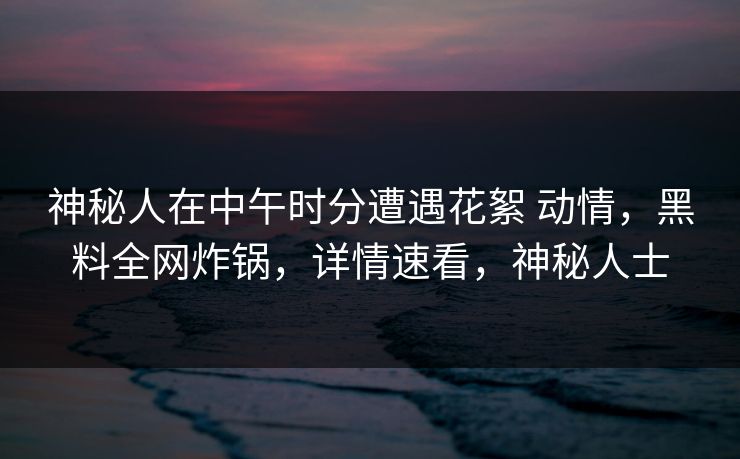 神秘人在中午时分遭遇花絮 动情，黑料全网炸锅，详情速看，神秘人士