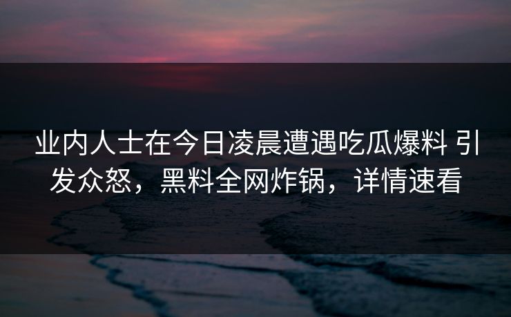 业内人士在今日凌晨遭遇吃瓜爆料 引发众怒，黑料全网炸锅，详情速看